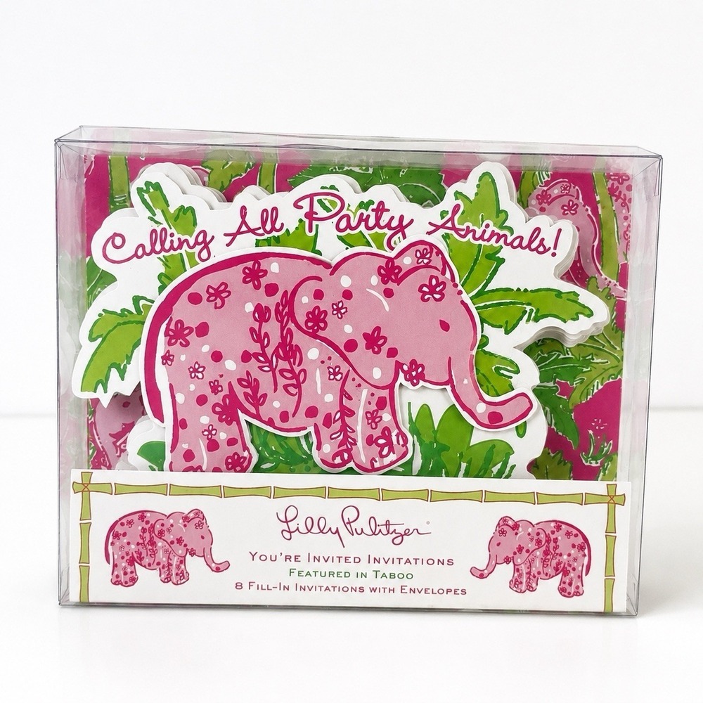 Vintage Lilly Pulitzer TABOO Pink Elephant Invitations Party Animals Rare (13)